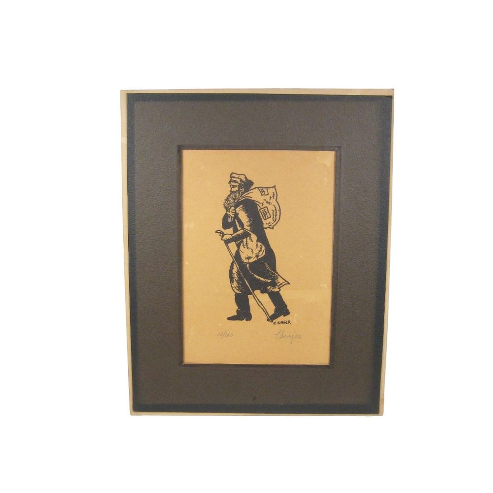 E Singer Print Mat Man Walking With Cane Limited Edition 10 out 100 Vintage